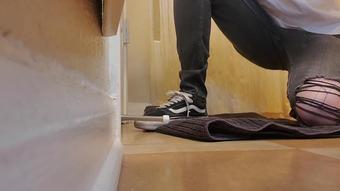 Piss wetting in Office after long hour meeting, because the restroom is Full