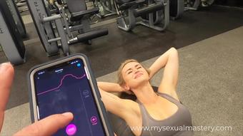 Sexy Girl Working out with Remote Control Sex Toy in Public Gym