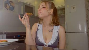 Sexy maid cooks toasts and eats it - Oct 8, 2021