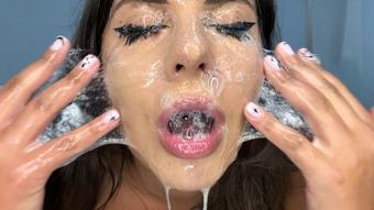 GAGGING ON DILDO DEEP WITH COVERING ALL FACE and HAIR