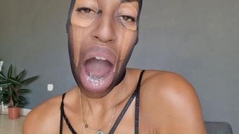 Pantyhose mask and Drooly tongue - July 19, 2023