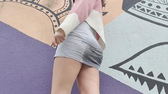 Grey dress in the sun peeing - June 02, 2020