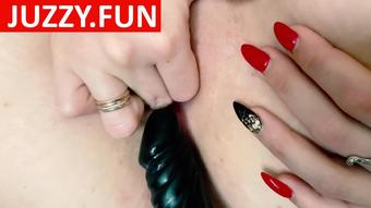 WHITE RUSSIAN BRUNETTE MASTURBATES Lying ON SOFA