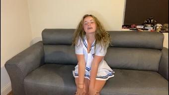 Naughty School Girl Home Alone Cums Hard