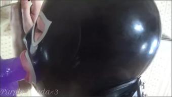 Purple Vayda Latex Hood Dildo Throat Fuck Purple Vayda Does Some Throat Fuck Training