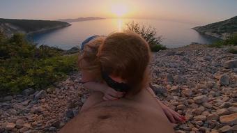 Sunset Ginger Blowjob | Redhead Girl Sucking Cock to Cum at Sunset Beach