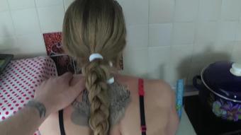 Hot milf sucks dick and fuck doggystyle in the kitchen. Amateur Pov