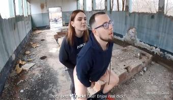 Pollysweet Public Fucking a guy in pov after he cums a lot (russians speak with subtitles)