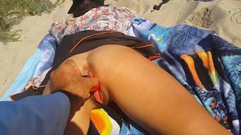 DILDO FUCK # CUM SHOT & CREAM PIE on the Wild Beach # Day 1