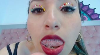 Sloppy blowjob queen gets off on saliva and gurgles
