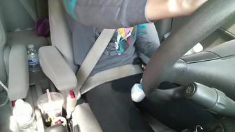 Milf masturbates and gets high in the car