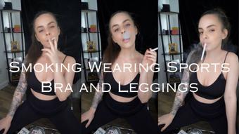 Smoking wearing Sports Bra and Leggings