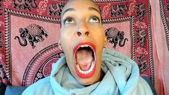 Yawning with red lips 3 - October 09, 2021