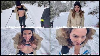 A Snowshoe Hike Turns Into An Exhibitionist Fuck In The Snow Duet