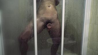 Big ass wife. Shower masturbation with a suction cup dildo made me cum hd