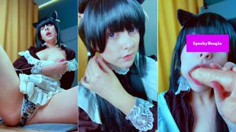 Maid Chocola plays with Brother's cock