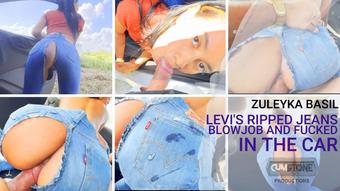 LEVIS RIPPED JEANS BLOWJOB AND FUCKED IN CAR