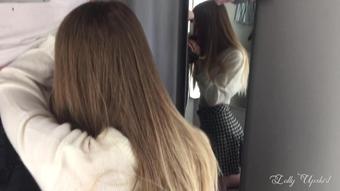 Real Risk: Naughty Schoolgirl gives Blowjob in Changing room Public