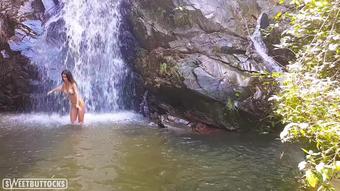 Tiny Brunette Posing Naked in the Forest
