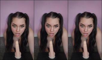 Sloppy Pigtails Dildo Blowjob