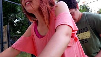 Deepthroat and rough sex in the park with my schoolmate