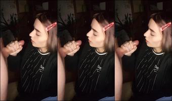 schoolgirl gives a blowjob, cum all over her face