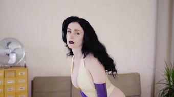 Purple Latex Stockings And Gloves