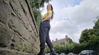 Outdoor jogging bottoms wetting by the road peeing - July 27, 2024