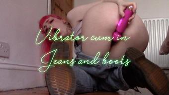 Vibrator masturbation in jeans and boots
