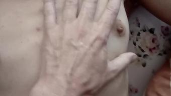 Petting in bed and fantastic handjob - cumming on her belly