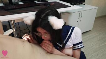 Cute chan with cat ears in a sexy suit was eager to satisfy her hunger with her senpai's sperm 4K