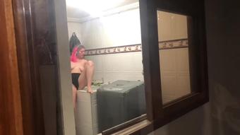 Emily Rose’s window! Squirt session after the gym!