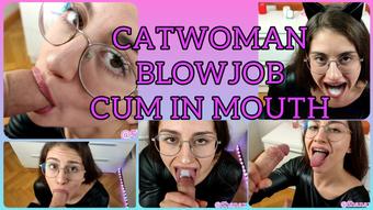 CATWOMAN BLOWJOB CUM IN MOUTH SWALLOW EYE GLASSES CONTACT
