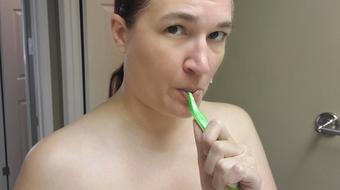 Toothbrushing & Hair Combing Topless - September 11, 2020