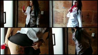 Brattybella Dildo Riding On Public Bathroom Door