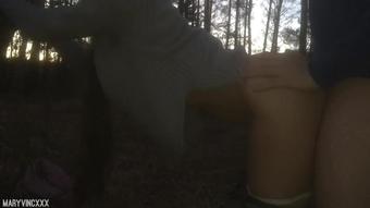 Brunette teen gives a blowjob and pussy in the woods - MaryVincXXX