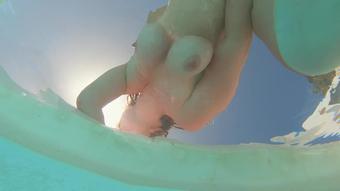 Young Busty Ginger Redhead MILF Swimming Naked & Fucked in Pool to Creampie