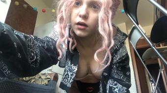Giantess teen play with a small guy