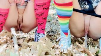 Two girls play and piss outside - April 05, 2021