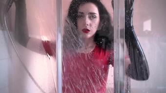 Shower In Latex Red Dress