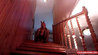 Reindeer Rudolph Strips On The Stairs