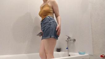 Wet jeans shorts in bathtub - November 20, 2021