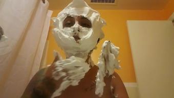 Shaving cream on the face
