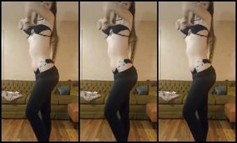 Super slow strip from leggings to nude
