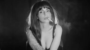 Smoking in Black Lingerie