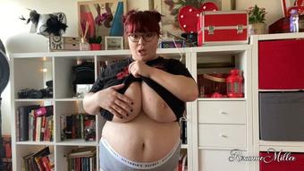 Shy nerd plays with boobs