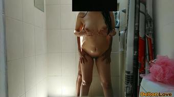 Amateur couple fucking during shower - latina with huge ass and amazing body, natural tits