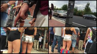 0015 Raver Girl Booty Shorts Cheeks Camera Caught Public Festival Blonde