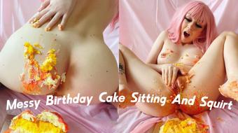 Messy Birthday Cake Sitting And Squirt