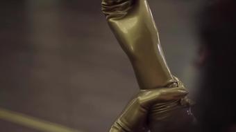 Fitting Gold Latex Gloves Asmr